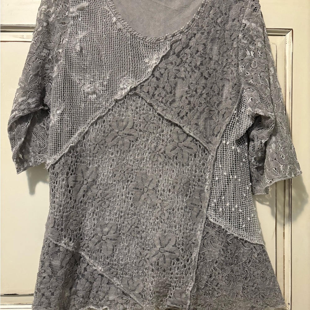 Gray Lace Patchwork Women's Top